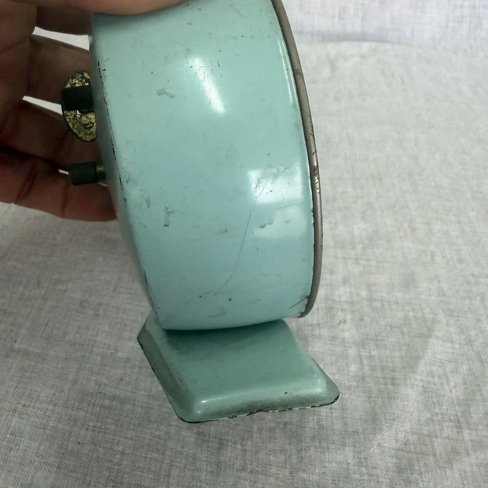 Vintage Westclox America Desktop Alarm Clock Turquoise Green Stand Made In USA